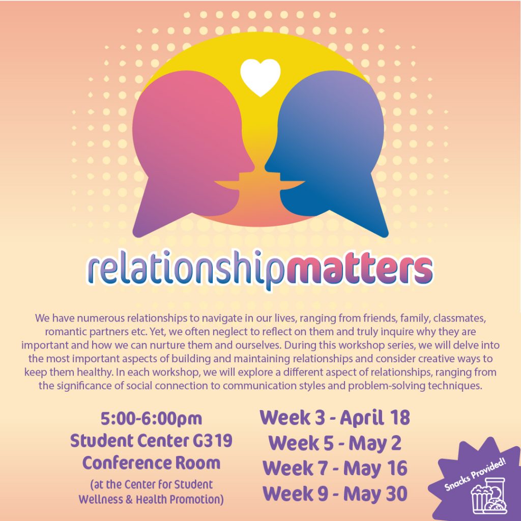 Relationship Matters @ Student Center G319 (at the Center for Student Wellness & Health Promotion)